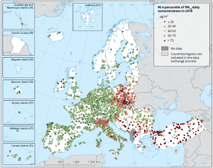 Prikaz izloženosti onečišćenja zraka lebdećim česticama na području Europe